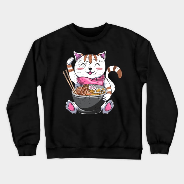 Cat Kawaii Ramen Noodles Crewneck Sweatshirt by ShirtsShirtsndmoreShirts